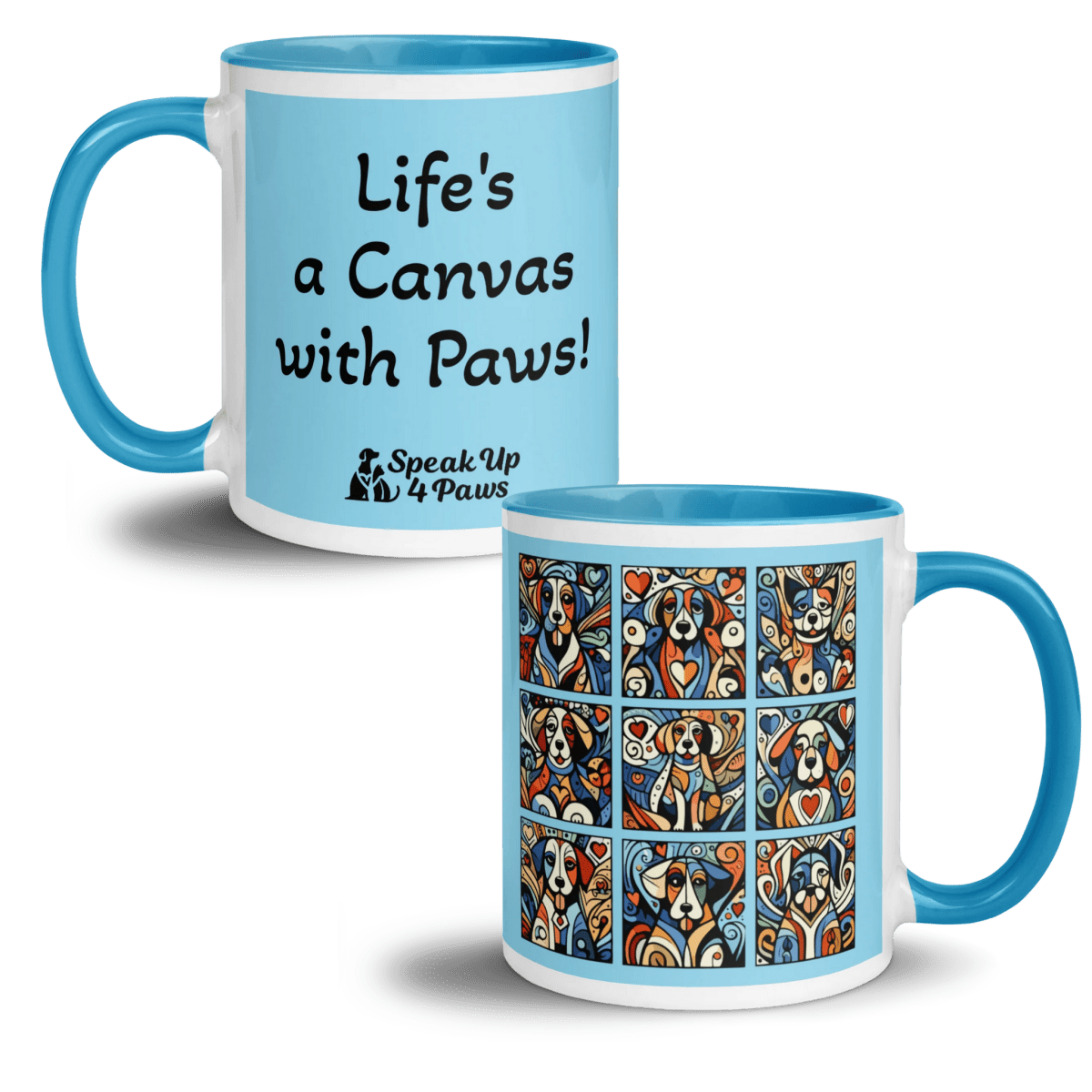 Artful Canines - "Life's a Canvas with Paws!" - Vivid Mug (Color: Columbia Blue | Blue) - Coffee Mug - Inside Color - Speak Up 4 Paws