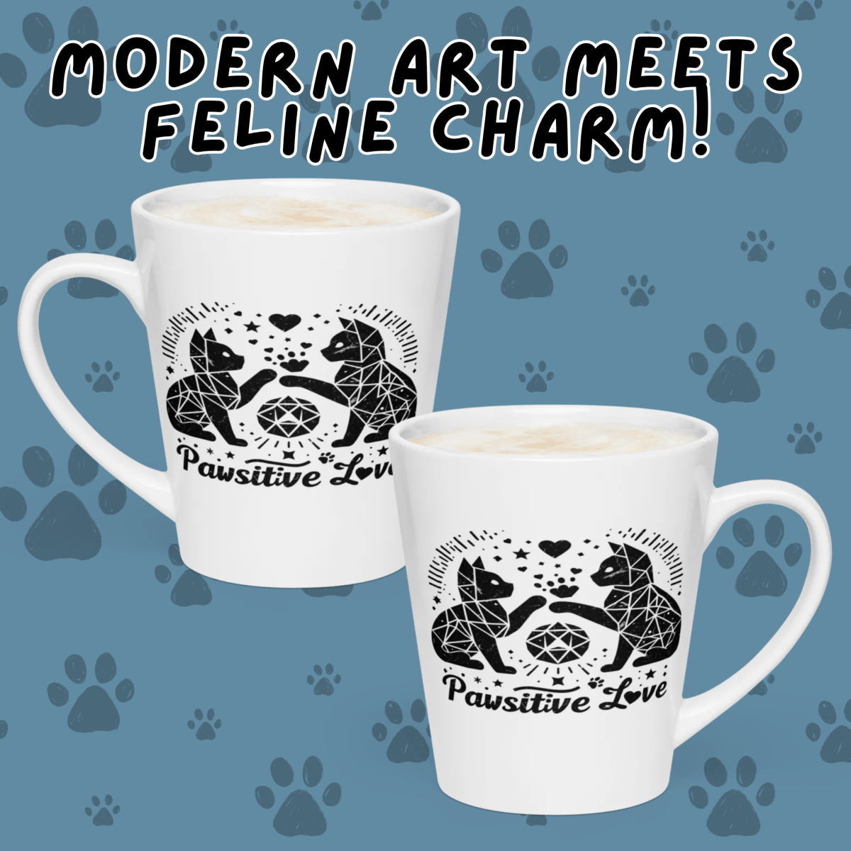 Geo Kitten Love - Latte Mug - Latte Mug - Speak Up 4 Paws
