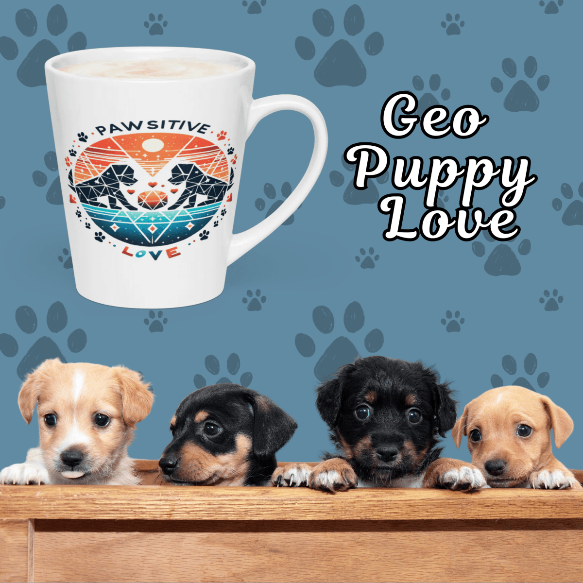 Geo Puppy Love - Latte Mug - Latte Mug - Speak Up 4 Paws