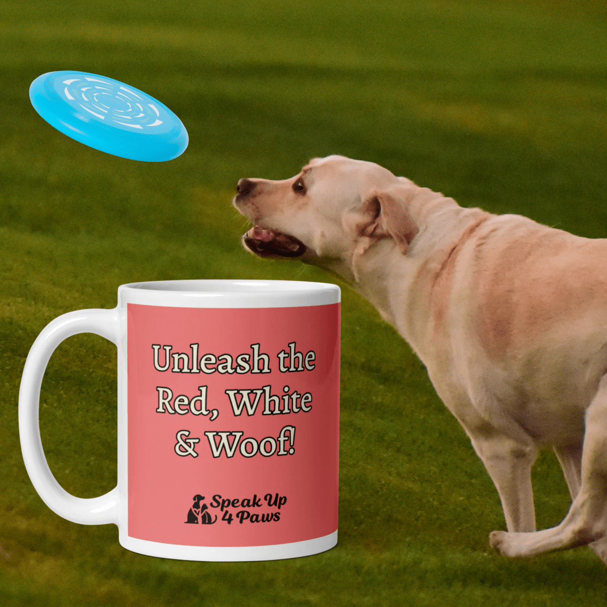 Bark of Freedom Trio - Lab - "Unleash the Red, White & Woof!" - Signature Mug (Color: Salmon) - Coffee Mug - Speak Up 4 Paws