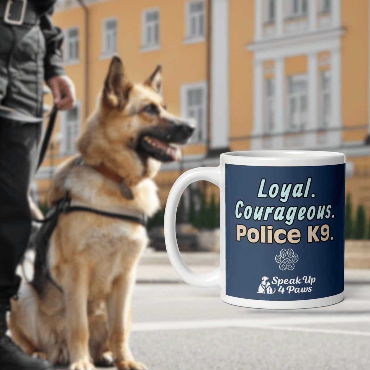 Chromatic Guardian - "Loyal. Courageous. Police K9" - Signature Mug (Color: Cello) - Coffee Mug - Speak Up 4 Paws