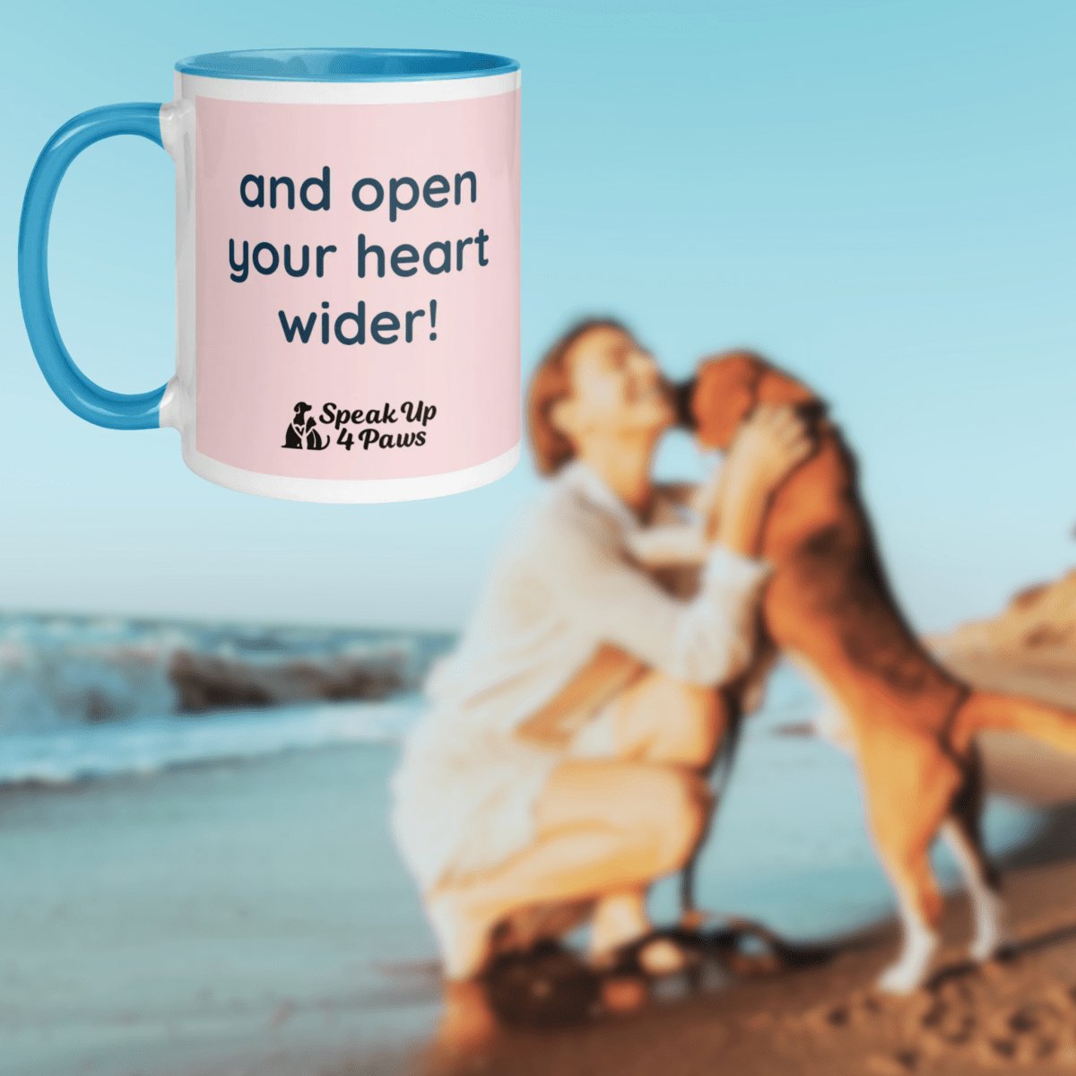 Circle of Pawsitivity - "and open your heart wider!" - Vivid Mug (Color: Pale Pink | Blue) - Coffee Mug - Inside Color - Speak Up 4 Paws