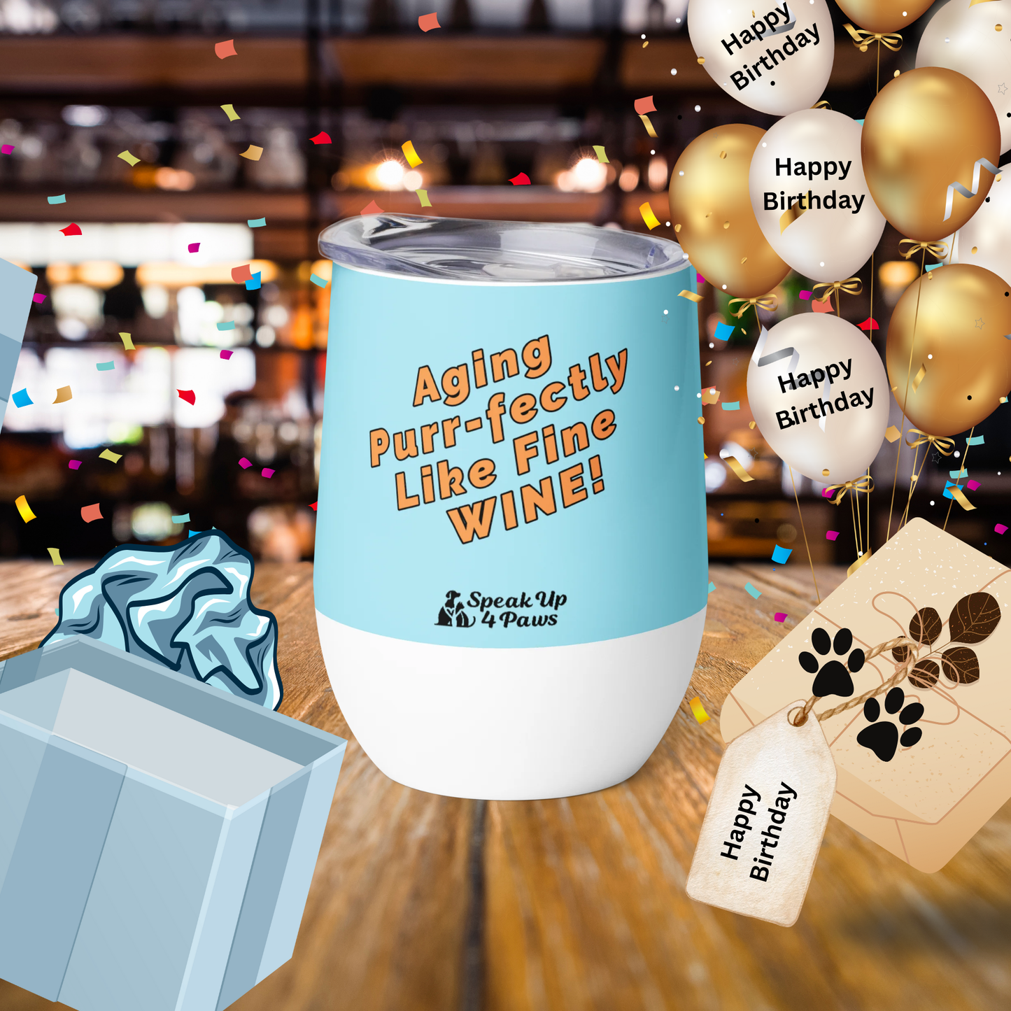 Defiant Feline - "Aging Purr-fectly Like Fine WINE!" - Pawfect Vino Tumbler (Color: Blizzard Blue)