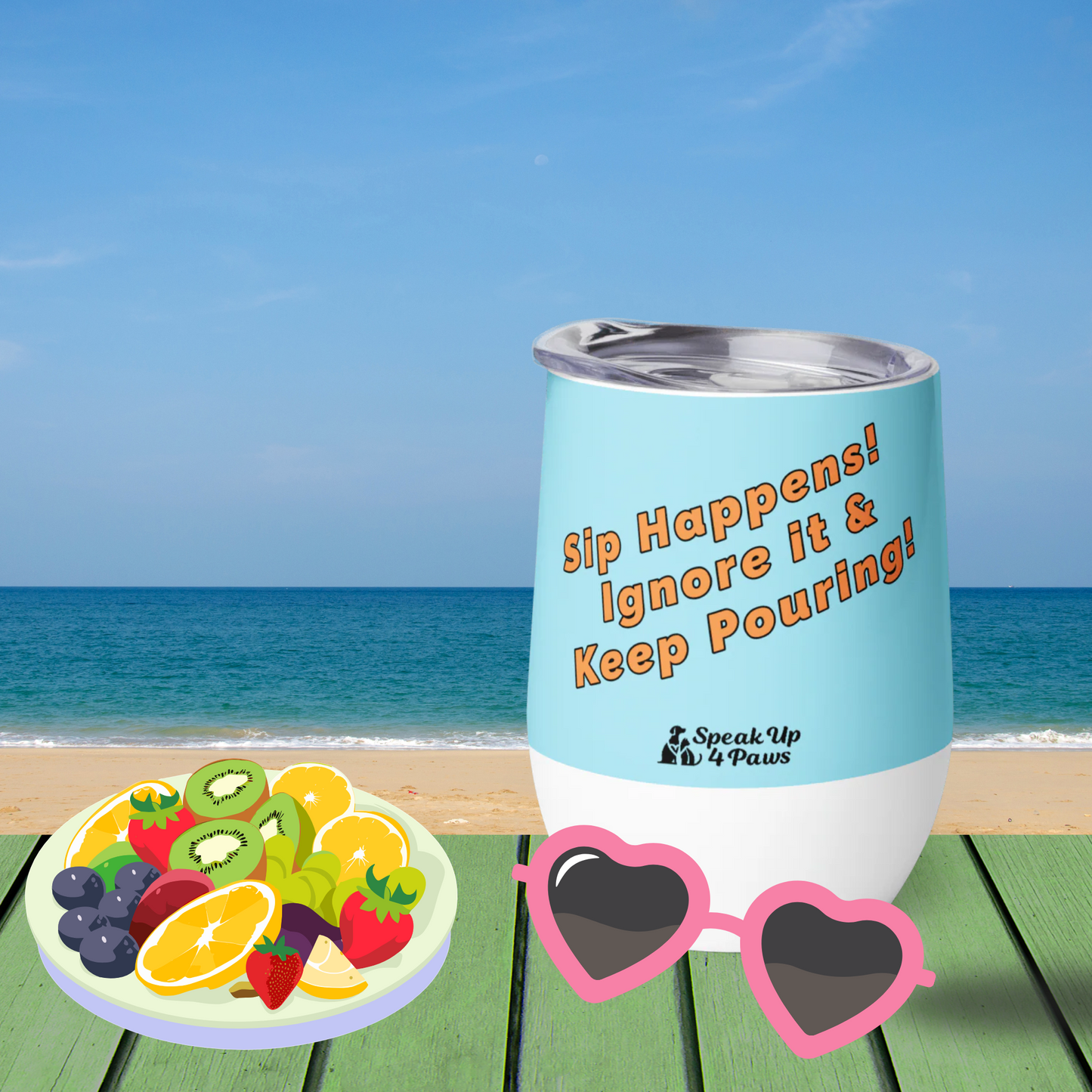 Defiant Feline - "Sip Happens! Ignore it & Keep Pouring!" - Pawfect Vino Tumbler (Color: Blizzard Blue)