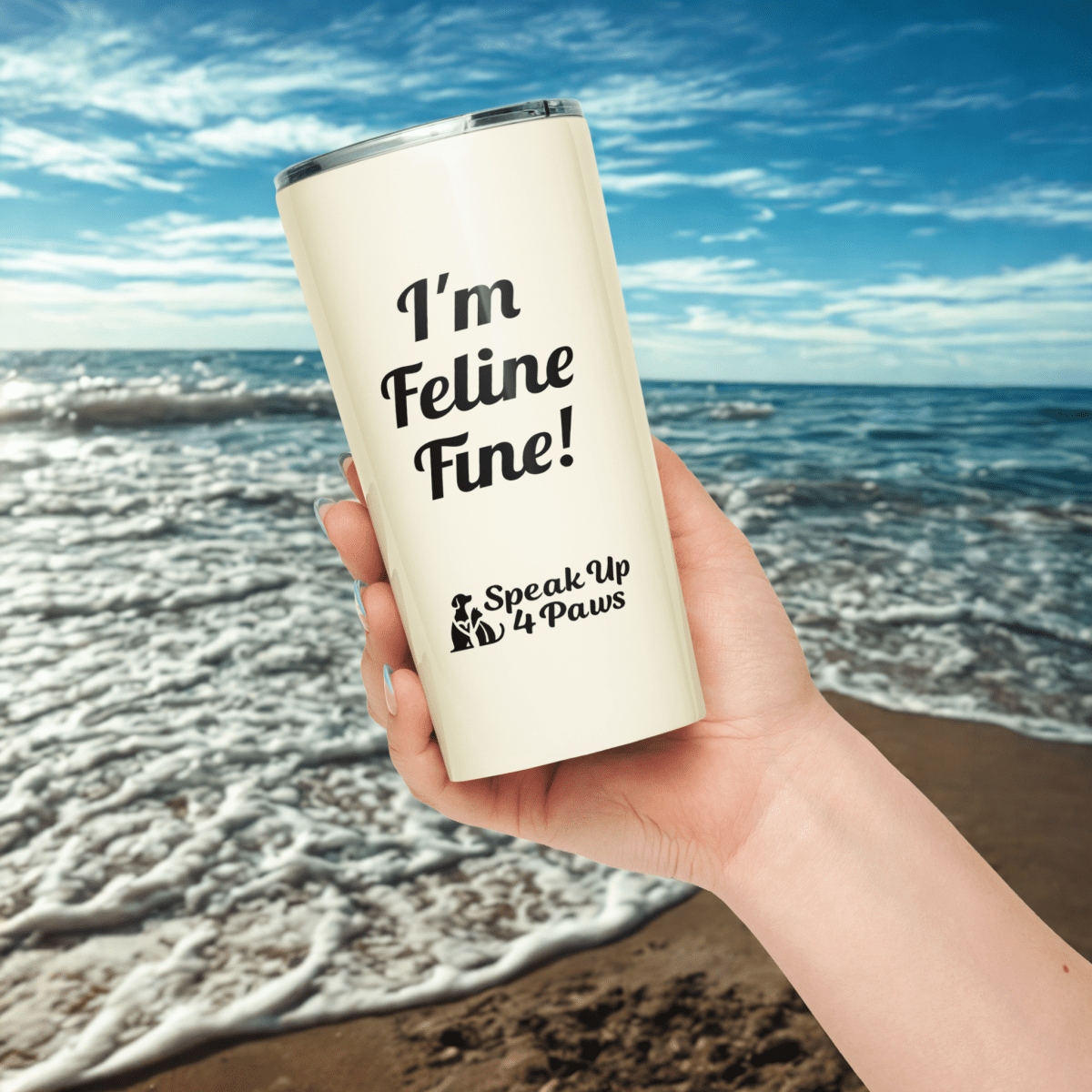 Feline Reverie - "I'm Feline Fine!" - Signature Tumbler (Color: Apricot White) - Tapered Tumbler - Speak Up 4 Paws