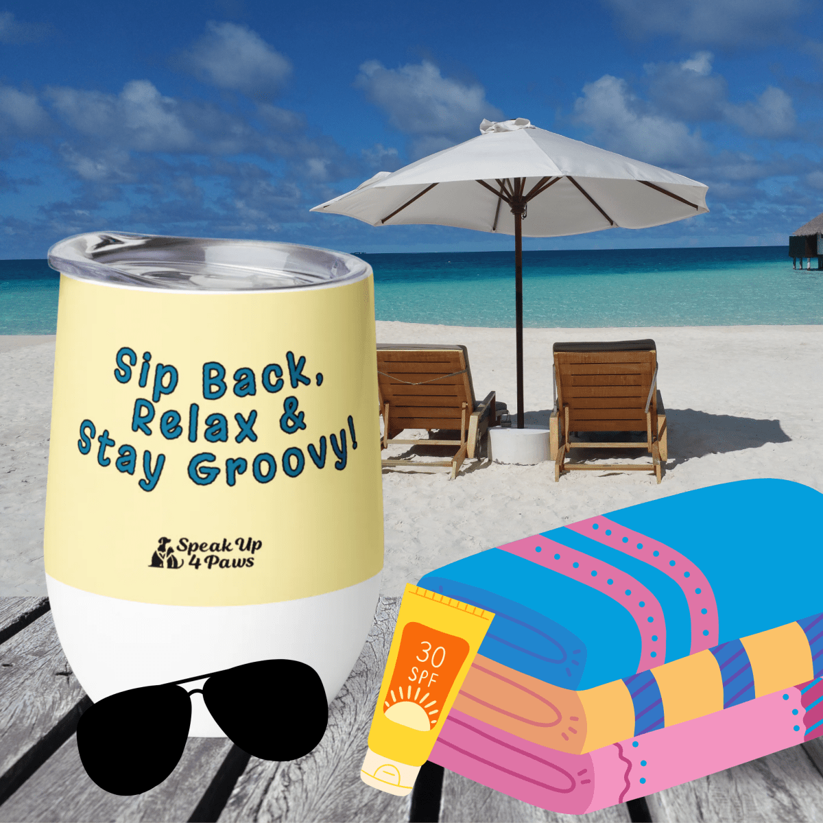Groovy Canine - "Sip Back, Relax & Stay Groovy!" - Pawfect Vino Tumbler (Color: Banana Mania) - Wine Tumbler - Speak Up 4 Paws