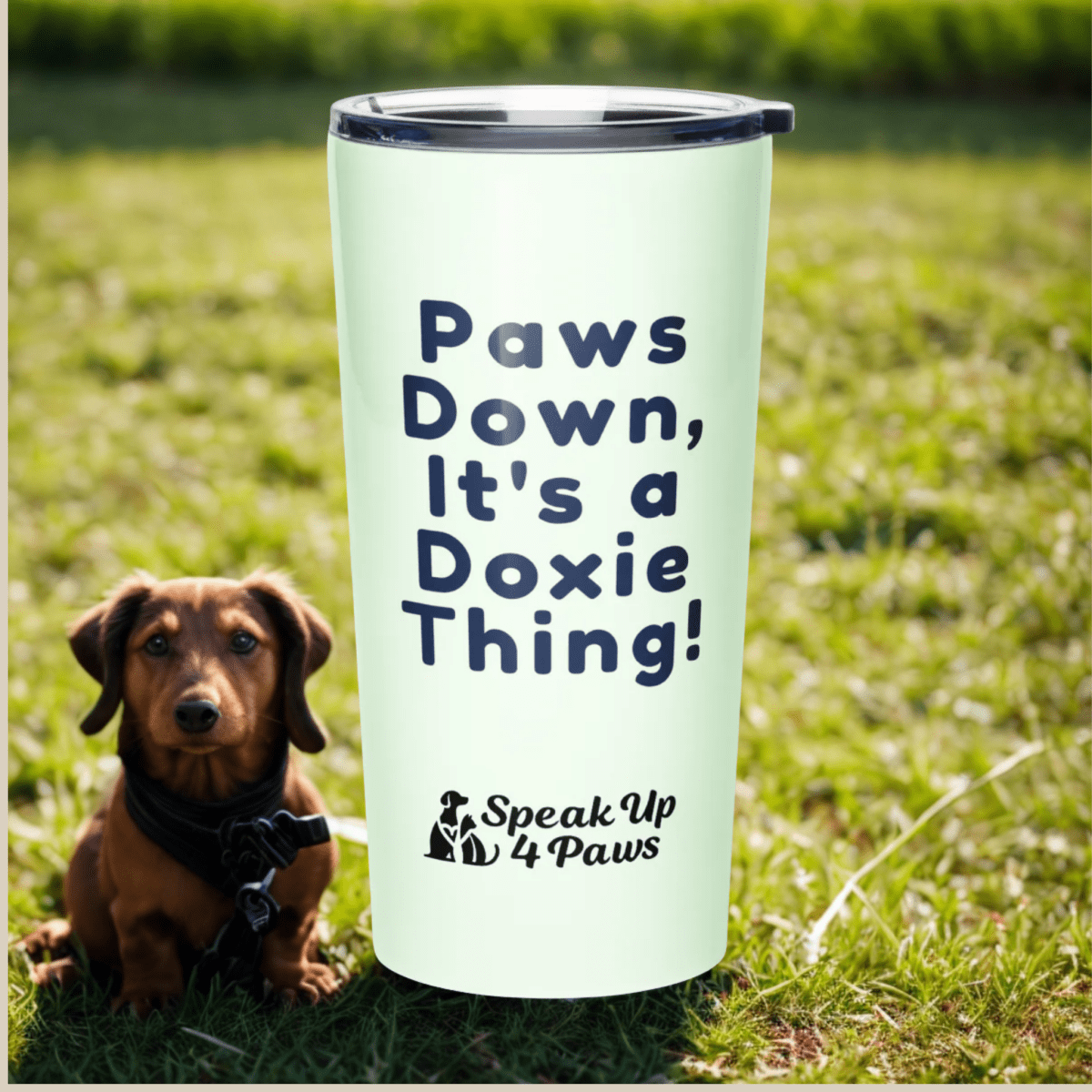Heart of a Doxie - "Paws Down, It's a Doxie Thing!" - Signature Tumbler (Color: Honeydew) - Tapered Tumbler - Speak Up 4 Paws
