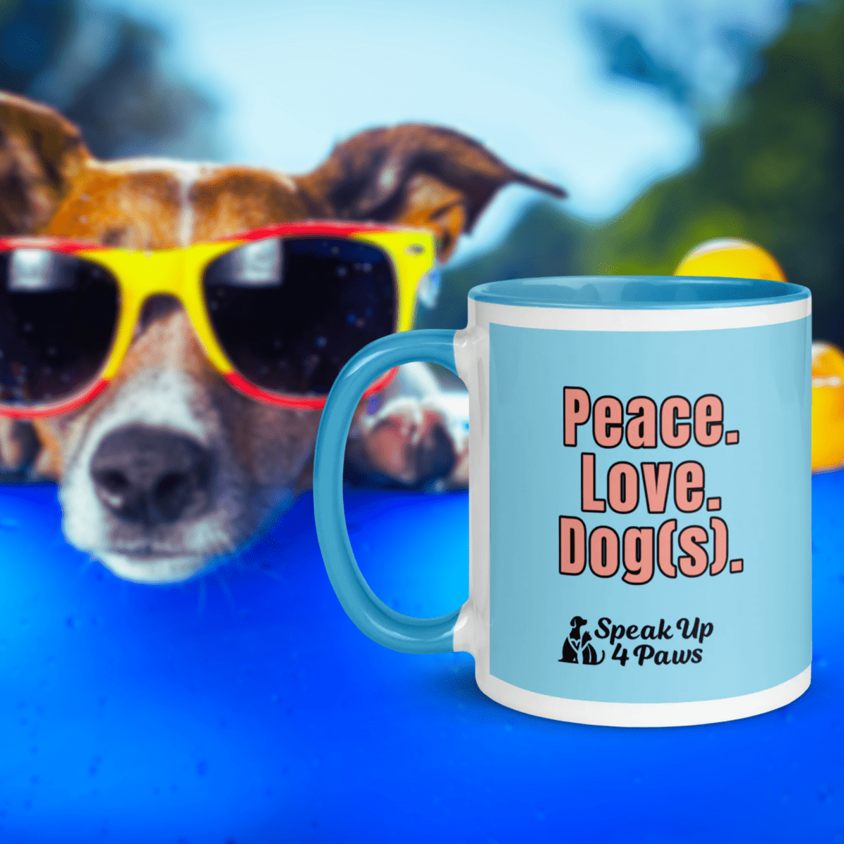 Kaleidoscope Harmony - "Peace. Love. Dog(s)." - Vivid Mug (Color: Columbia Blue | Blue) - Coffee Mug - Inside Color - Speak Up 4 Paws