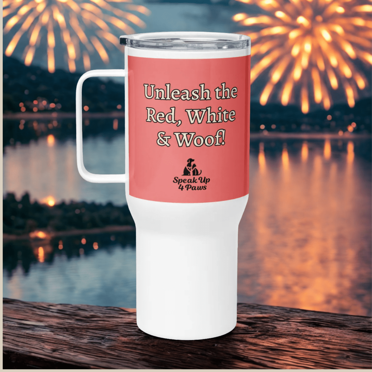 Bark of Freedom Trio - Lab - "Unleash the Red, White & Woof!" - TrailMate Tumbler (Color: Salmon) - Travel Mug - Speak Up 4 Paws