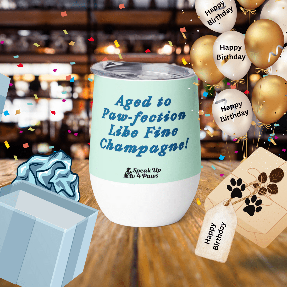 Miss Sniffany - "Aged to Paw - fection Like Fine Champagne!" - Pawfect Vino Tumbler (Color: Humming Bird) - Wine Tumbler - Speak Up 4 Paws