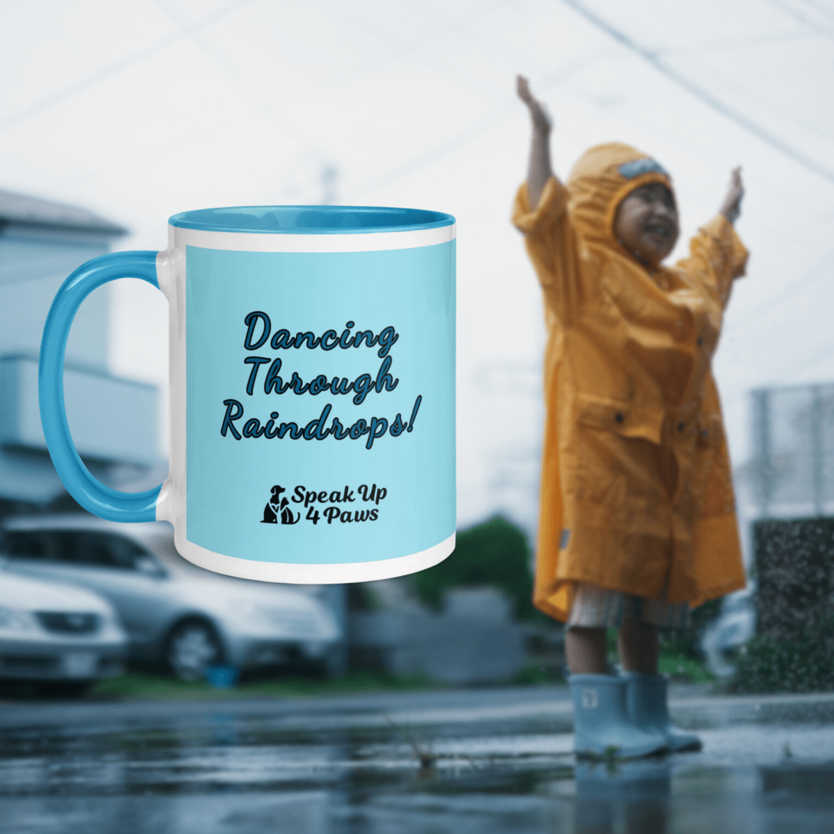 Paws in the Rain - "Dancing Through Raindrops!" - Vivid Mug (Color: Blizzard Blue | Blue) - Coffee Mug - Inside Color - Speak Up 4 Paws