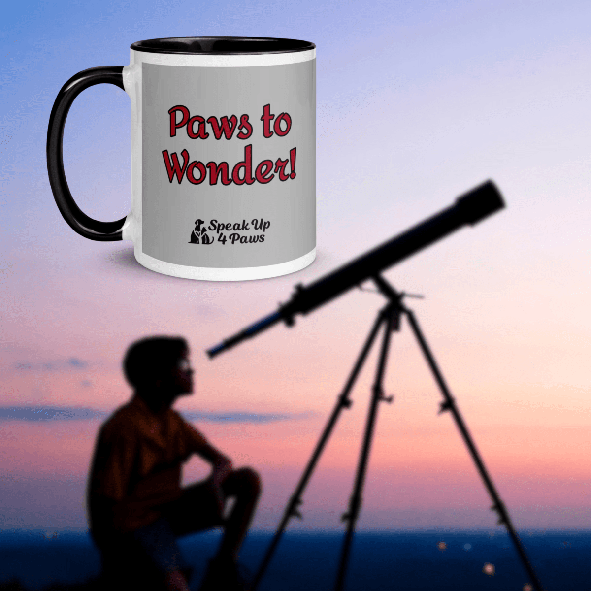 Sunset Friends - "Paws to Wonder!" - Vivid Mug (Color: Silver | Black) - Coffee Mug - Inside Color - Speak Up 4 Paws