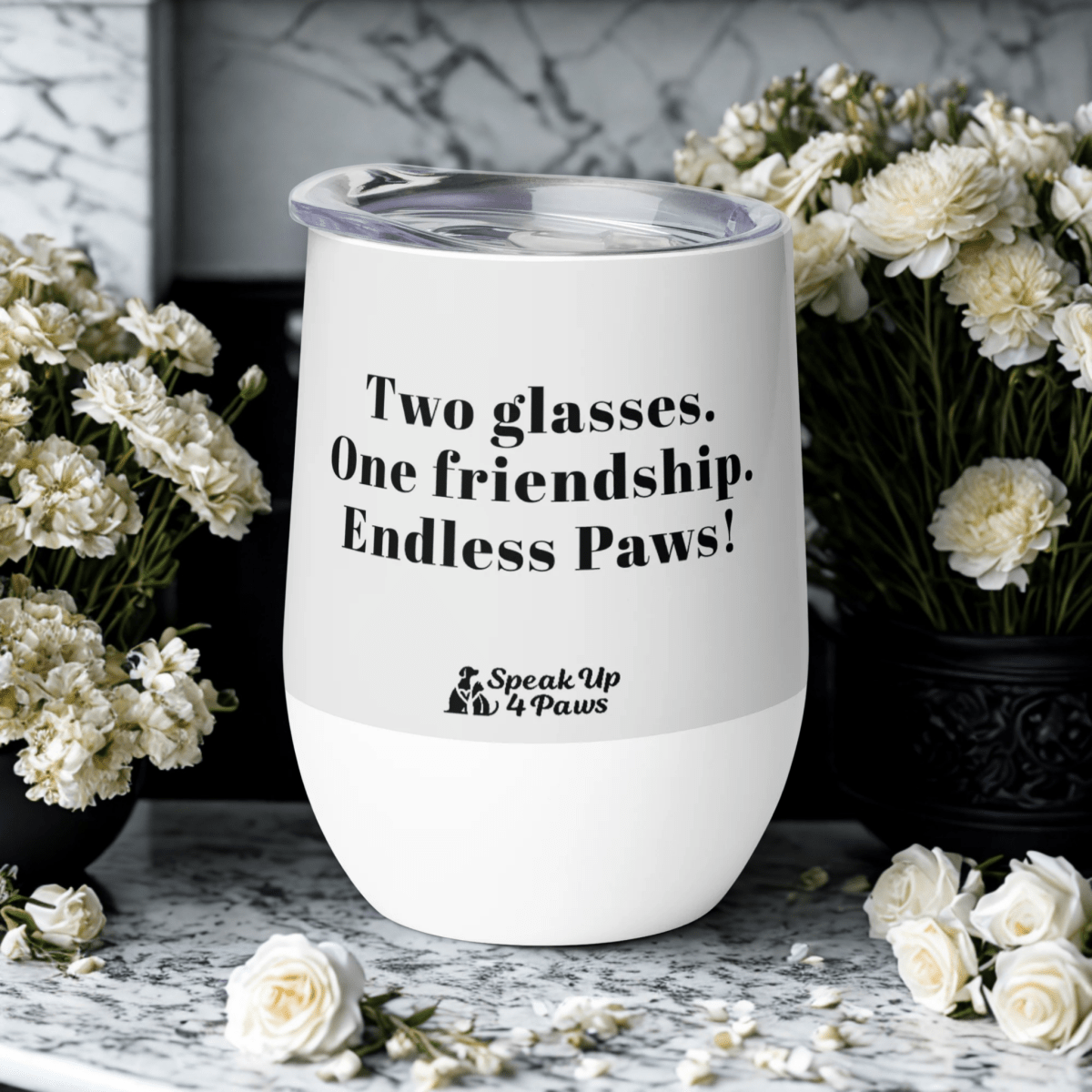 Vineyard Paws - "Two glasses. One friendship. Endless Paws!" - Pawfect Vino Tumbler (Color: Whisper) - Wine Tumbler - Speak Up 4 Paws