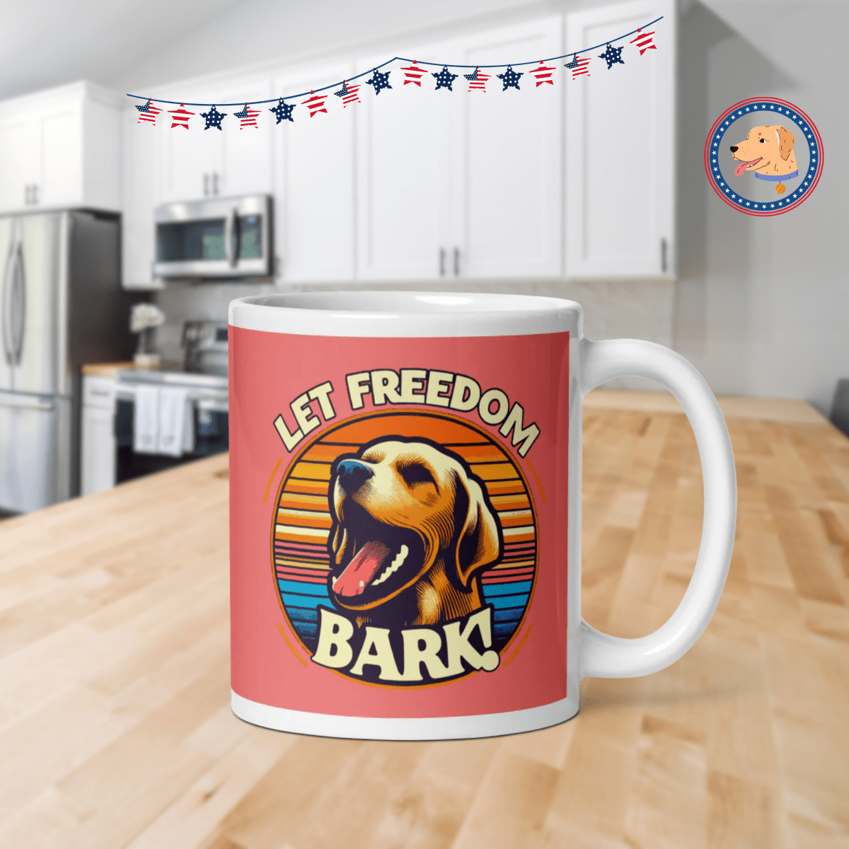 Bark of Freedom Trio - Lab - "Unleash the Red, White & Woof!" - Signature Mug (Color: Salmon) - Coffee Mug - Speak Up 4 Paws