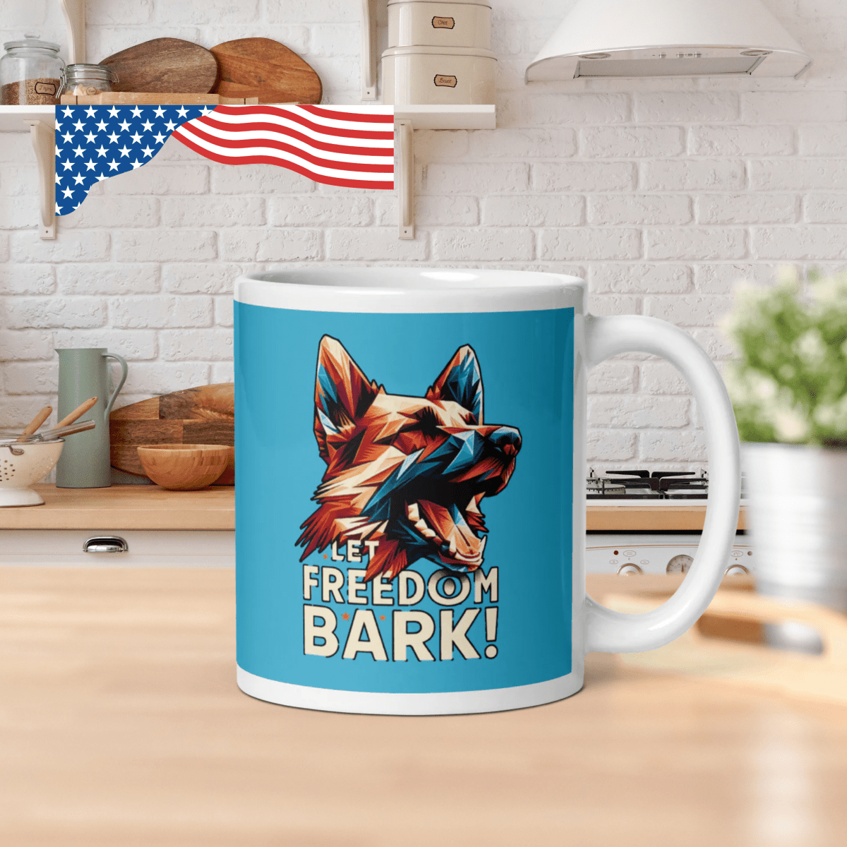 Bark of Freedom Trio - Shepherd - "Unleash the Red, White & Woof!" - Signature Mug (Color: Summer Sky) - Coffee Mug - Speak Up 4 Paws