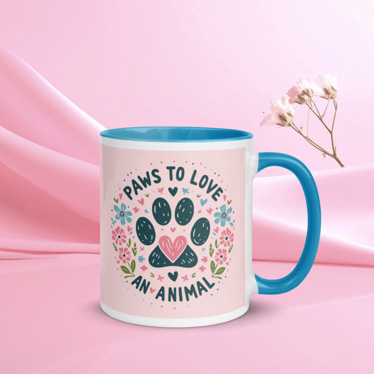 Circle of Pawsitivity - "and open your heart wider!" - Vivid Mug (Color: Pale Pink | Blue) - Coffee Mug - Inside Color - Speak Up 4 Paws