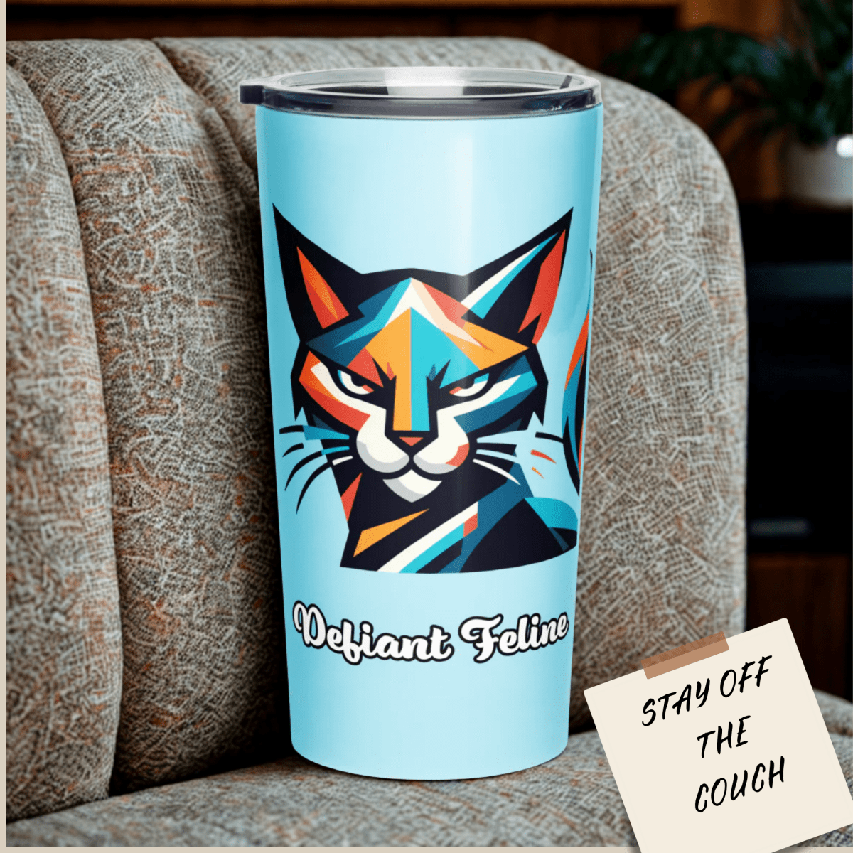Defiant Feline - "Purr - haps YOU Misheard ME?" - Signature Tumbler (Color: Blizzard Blue) - Tapered Tumbler - Speak Up 4 Paws