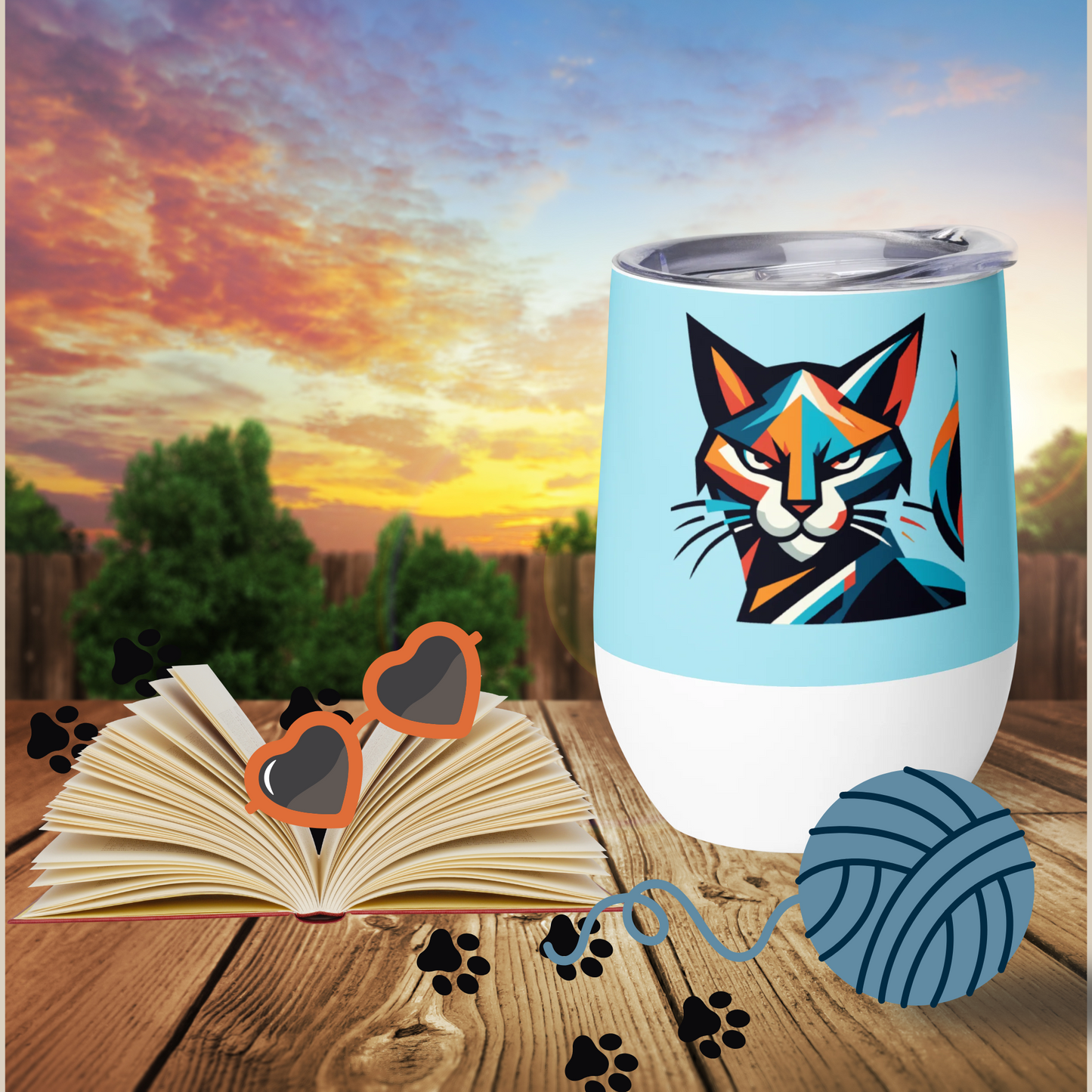 Defiant Feline - "Sip Happens! Ignore it & Keep Pouring!" - Pawfect Vino Tumbler (Color: Blizzard Blue)