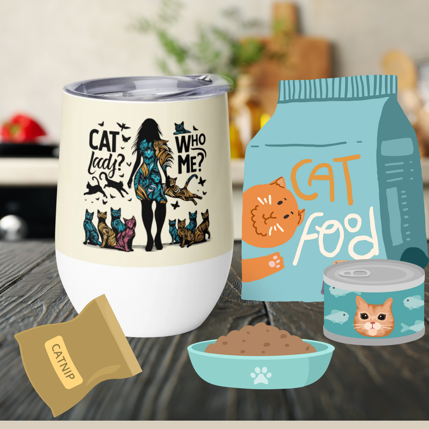 Feline Reverie - "Let's Get This Pawty Started!" - Pawfect Vino Tumbler (Color: Apricot White)