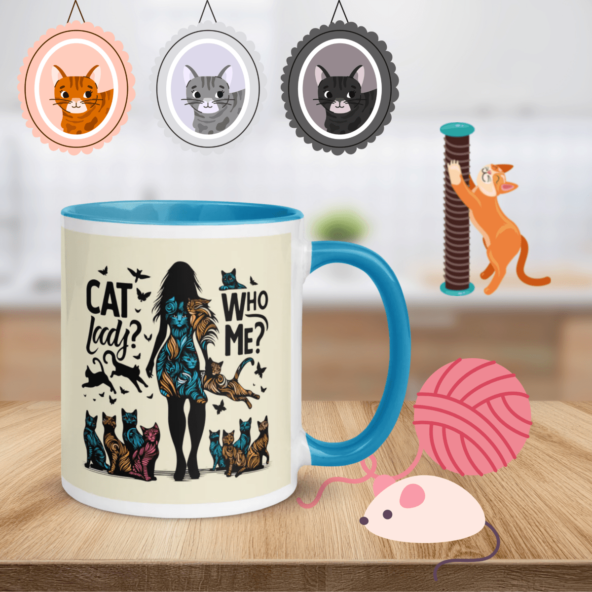 Feline Reverie - "Living the Purr - fect Dream!" - Vivid Mug (Color: Apricot White | Blue) - Coffee Mug - Inside Color - Speak Up 4 Paws