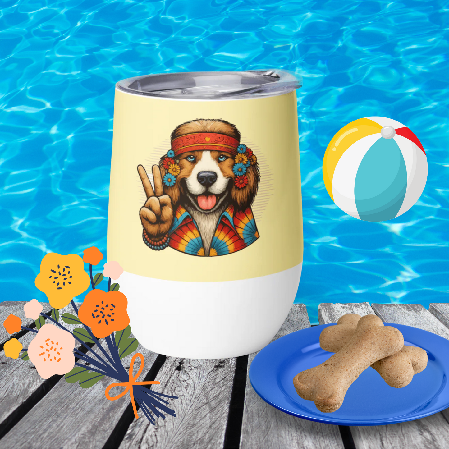 Groovy Canine - "Older, Wiser and More Groovy (with WINE!" - Pawfect Vino Tumbler (Color: Banana Mania)