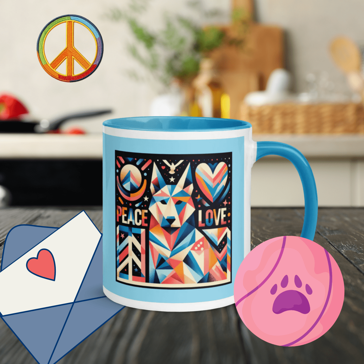 Kaleidoscope Harmony - "Peace. Love. Dog(s)." - Vivid Mug (Color: Columbia Blue | Blue) - Coffee Mug - Inside Color - Speak Up 4 Paws