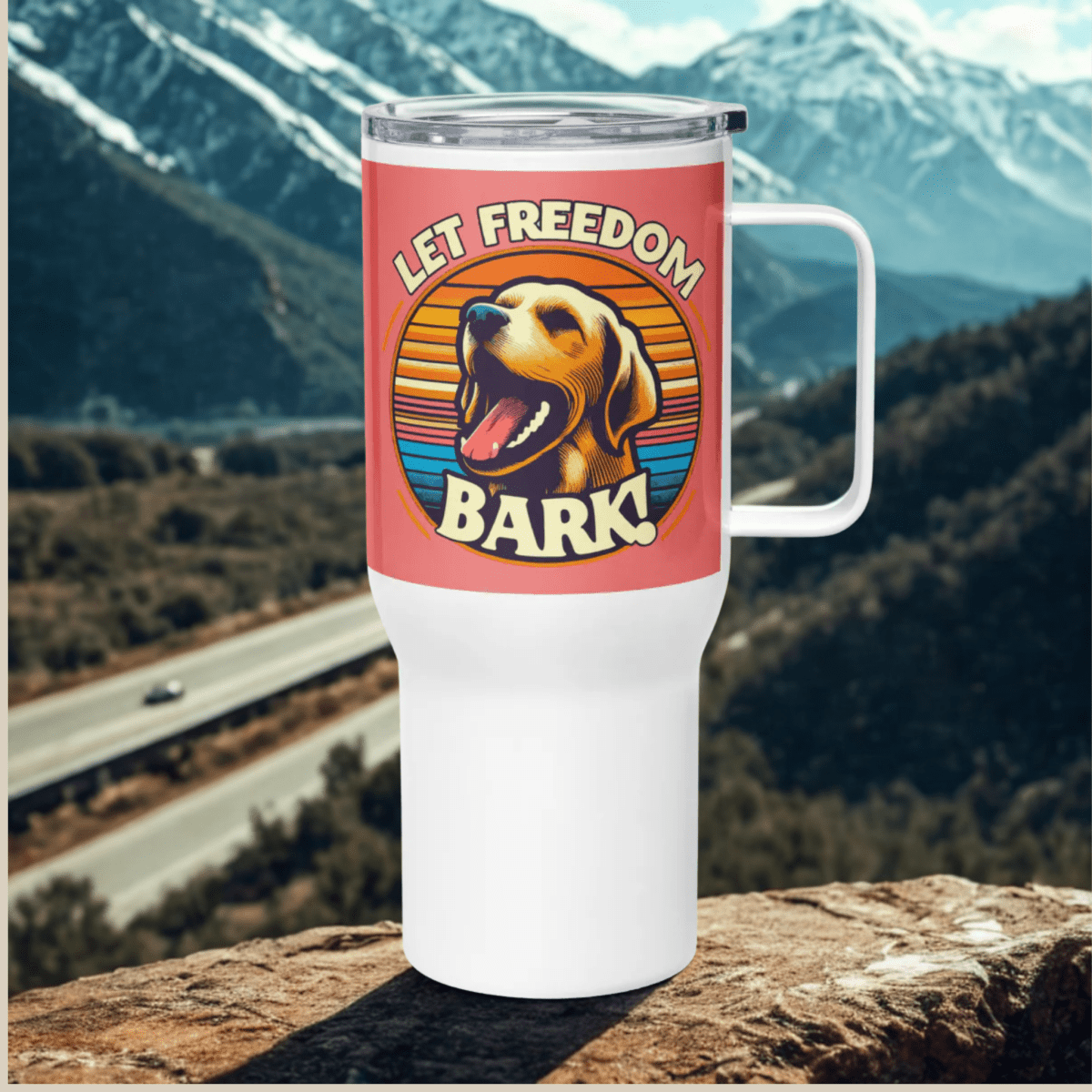 Bark of Freedom Trio - Lab - "Unleash the Red, White & Woof!" - TrailMate Tumbler (Color: Salmon) - Travel Mug - Speak Up 4 Paws