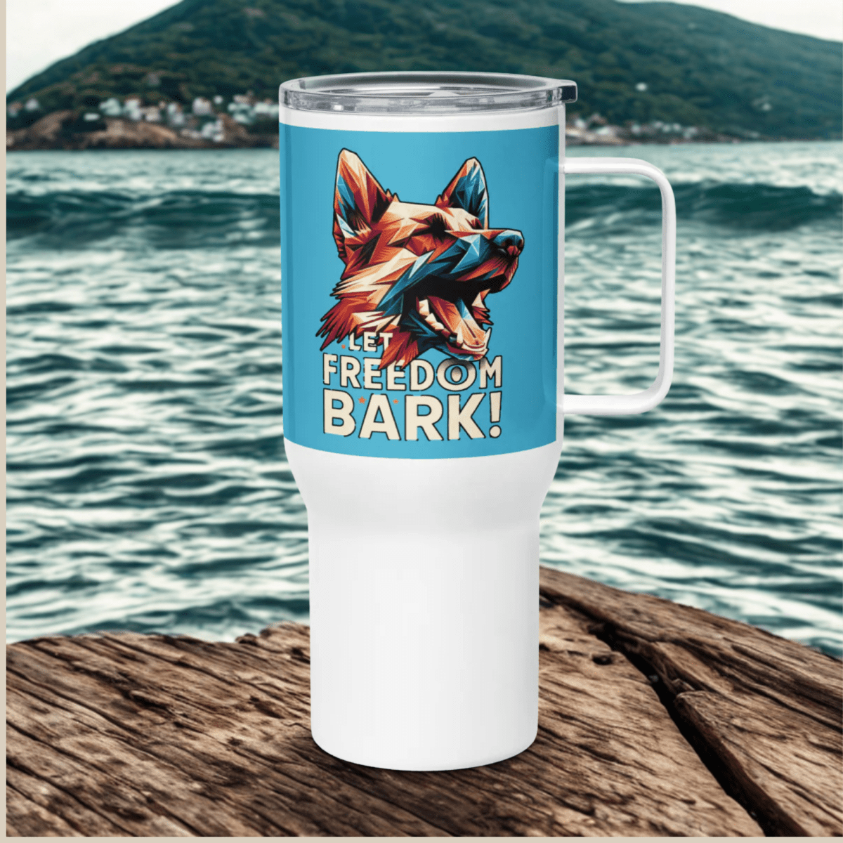 Bark of Freedom Trio - Shepherd - “Unleash the Red, White & Woof!" - TrailMate Tumbler (Color: Summer Sky) - Travel Mug - Speak Up 4 Paws