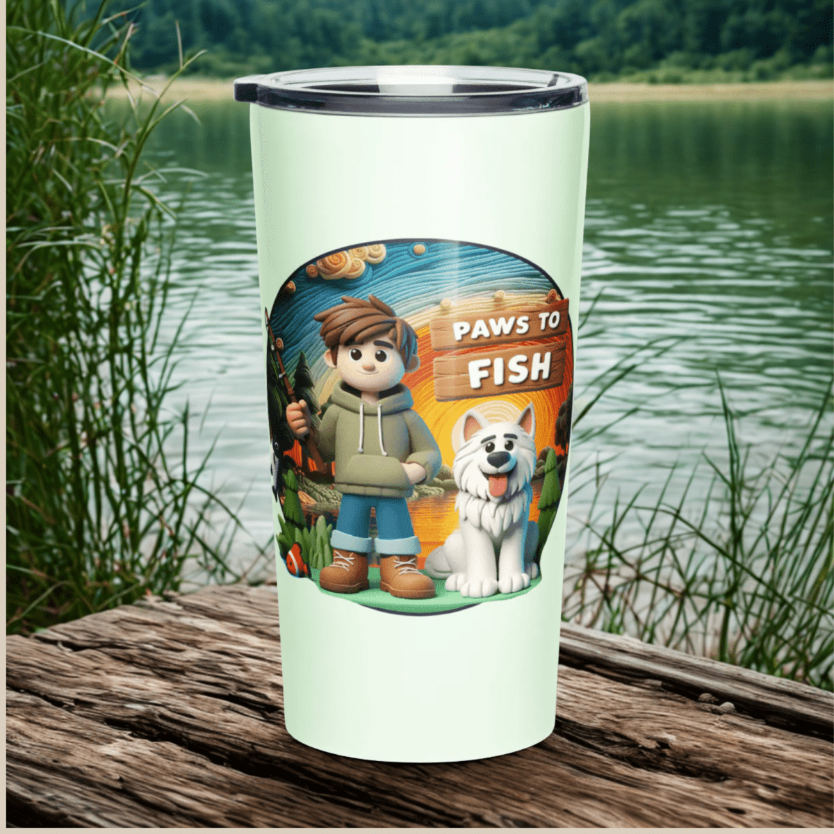 Paws to Fish - "Fishin' Buddy? Always Paw - some!" - Signature Tumbler (Color: Honeydew) - Tapered Tumbler - Speak Up 4 Paws