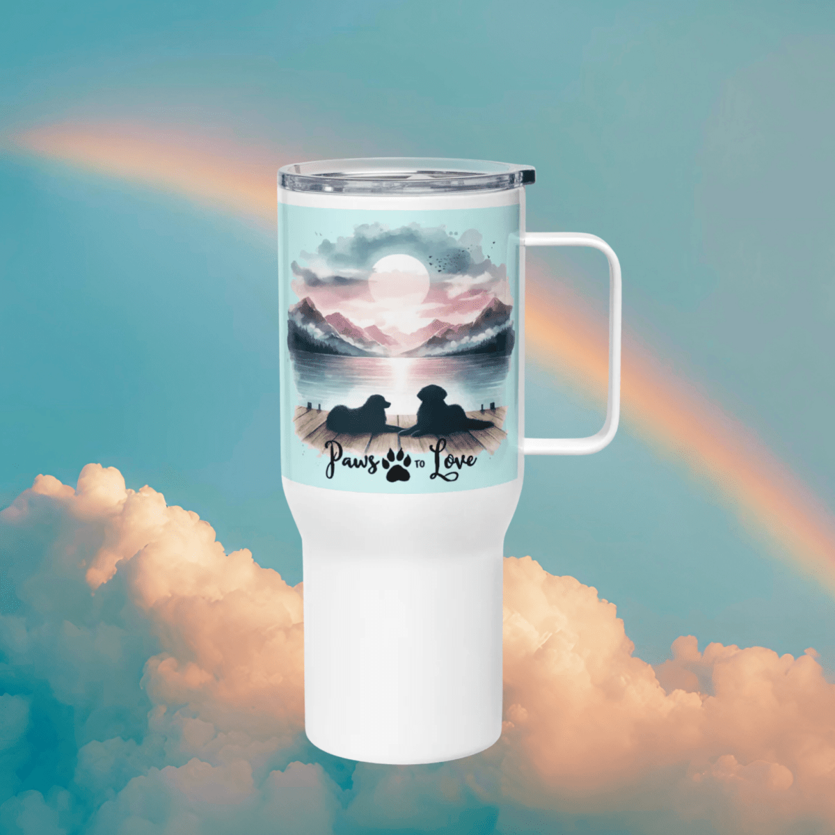 Sunset Buddies - "Stillness. Loyalty. Forever." - TrailMate Tumbler (Color: Light Cyan) - Travel Mug - Speak Up 4 Paws