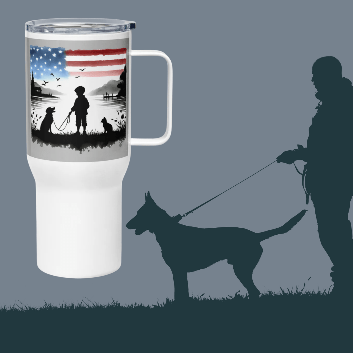 Sunset Friends - "Sure steps. Fearless goals. Loyal paws." - TrailMate Tumbler (Color: Pattens Blue) - Travel Mug - Speak Up 4 Paws