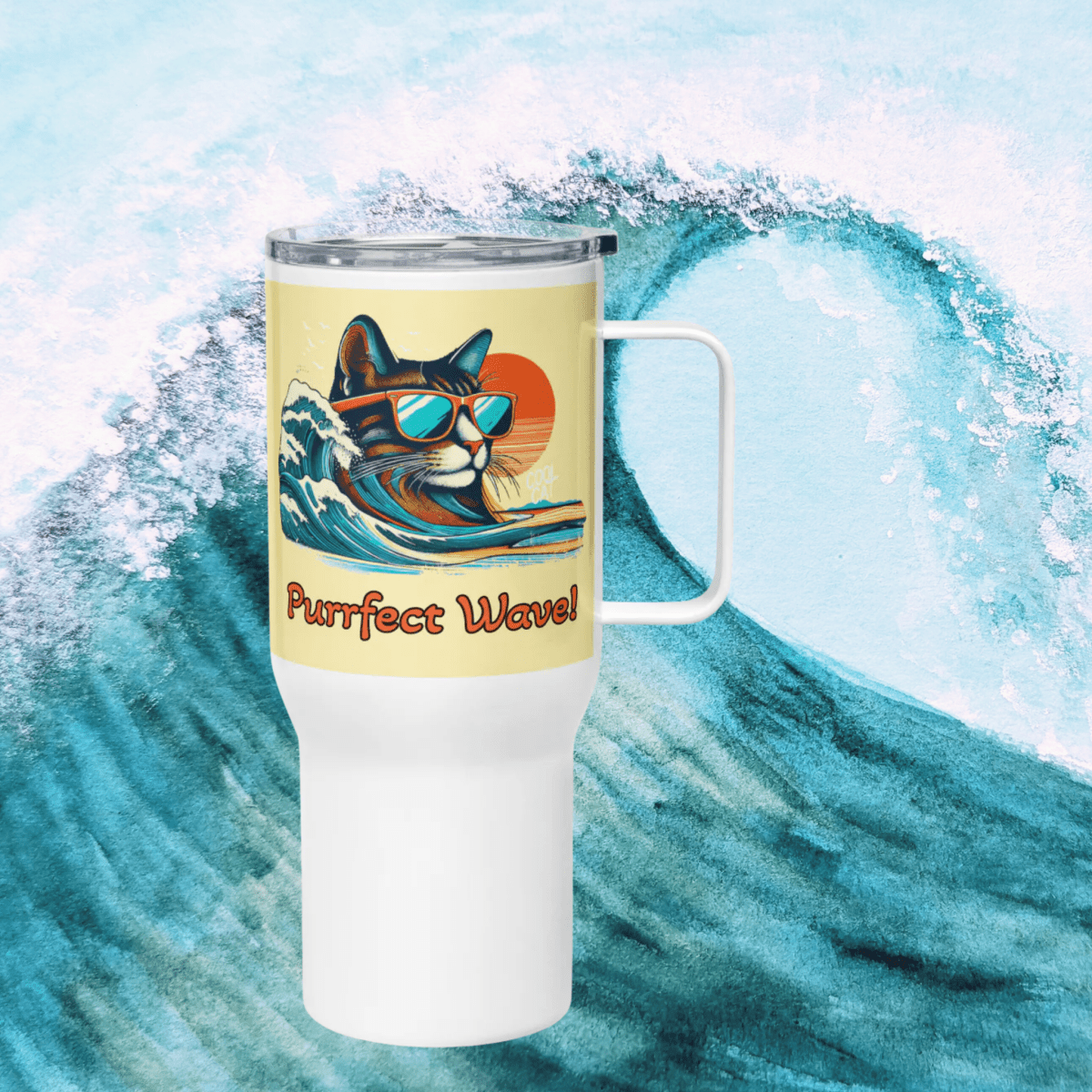 Surfs Up - Purrfection - "Ocean Air. Cat Hair. No Cares." - TrailMate Tumbler (Color: Banana Mania) - Travel Mug - Speak Up 4 Paws