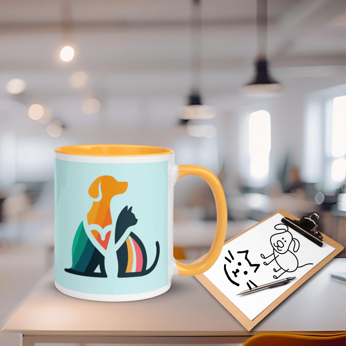 Unity Paws - "Together in Paw - sitive Love" - Vivid Mug (Color: Light Cyan | Golden Yellow) - Coffee Mug - Inside Color - Speak Up 4 Paws