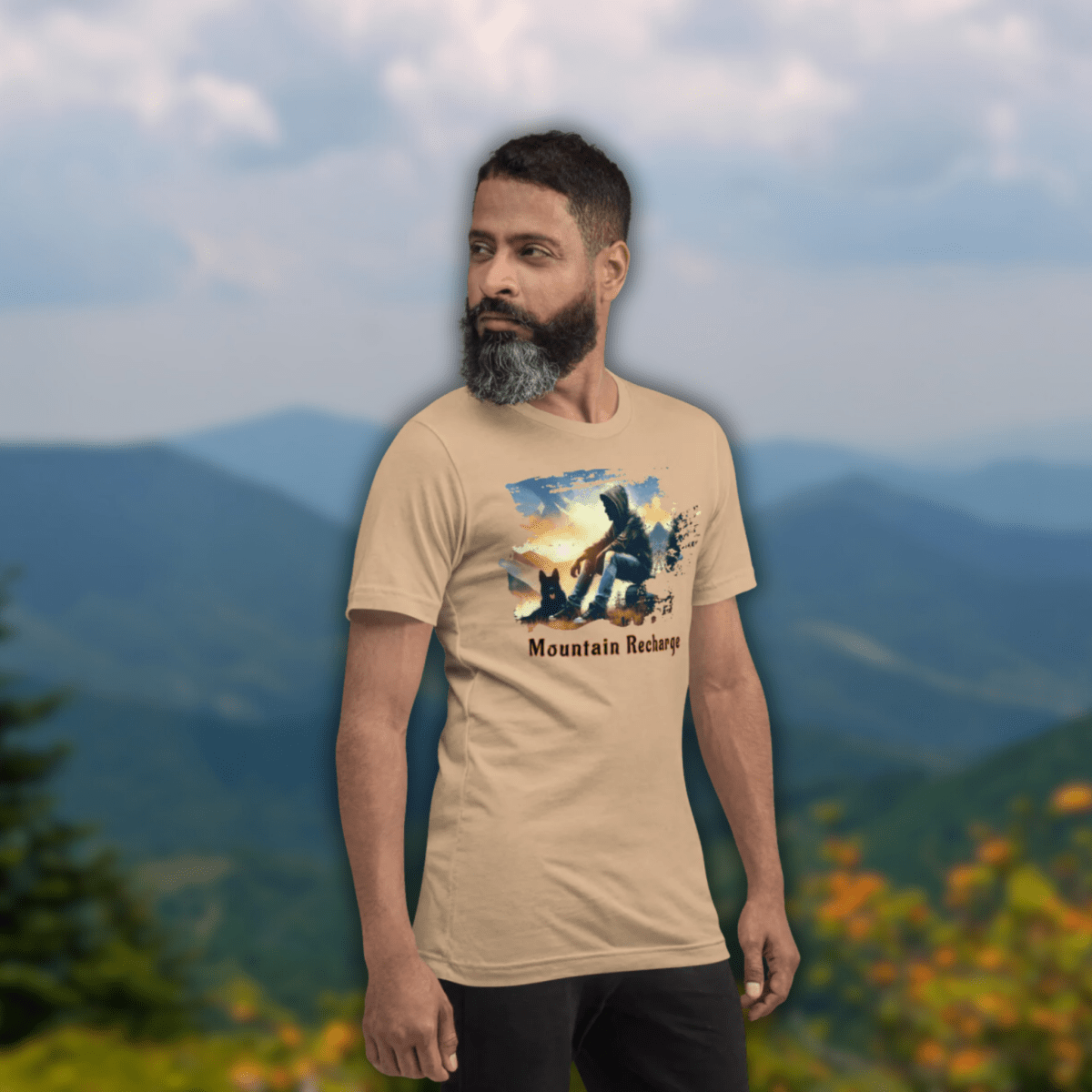 Mountain Recharge - Everyday Tee | COLORS: Toast, Heather Slate, Heather Deep Teal, Tan - Unisex Staple Tee - Speak Up 4 Paws