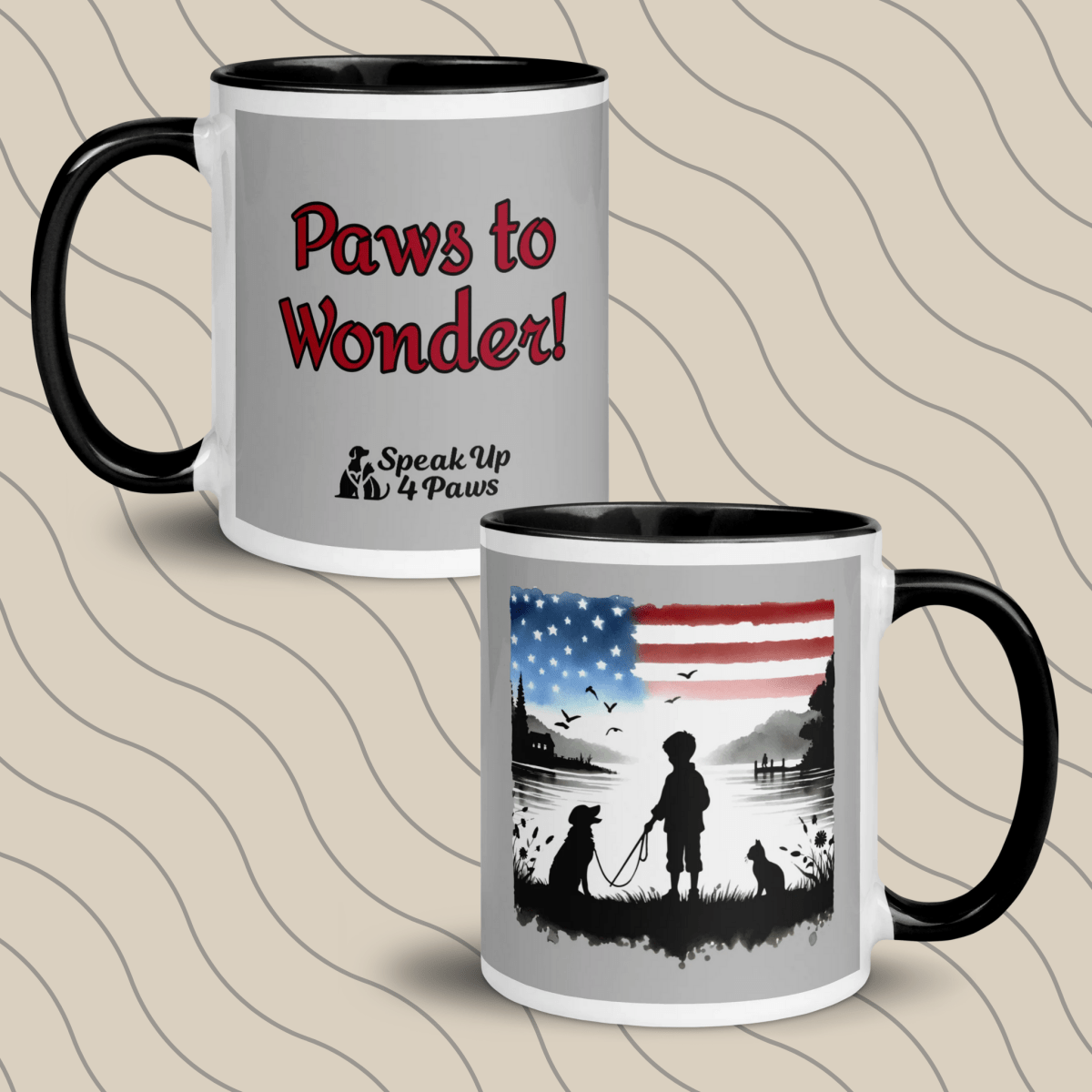 Sunset Friends - "Paws to Wonder!" - Vivid Mug (Color: Silver | Black) - Coffee Mug - Inside Color - Speak Up 4 Paws
