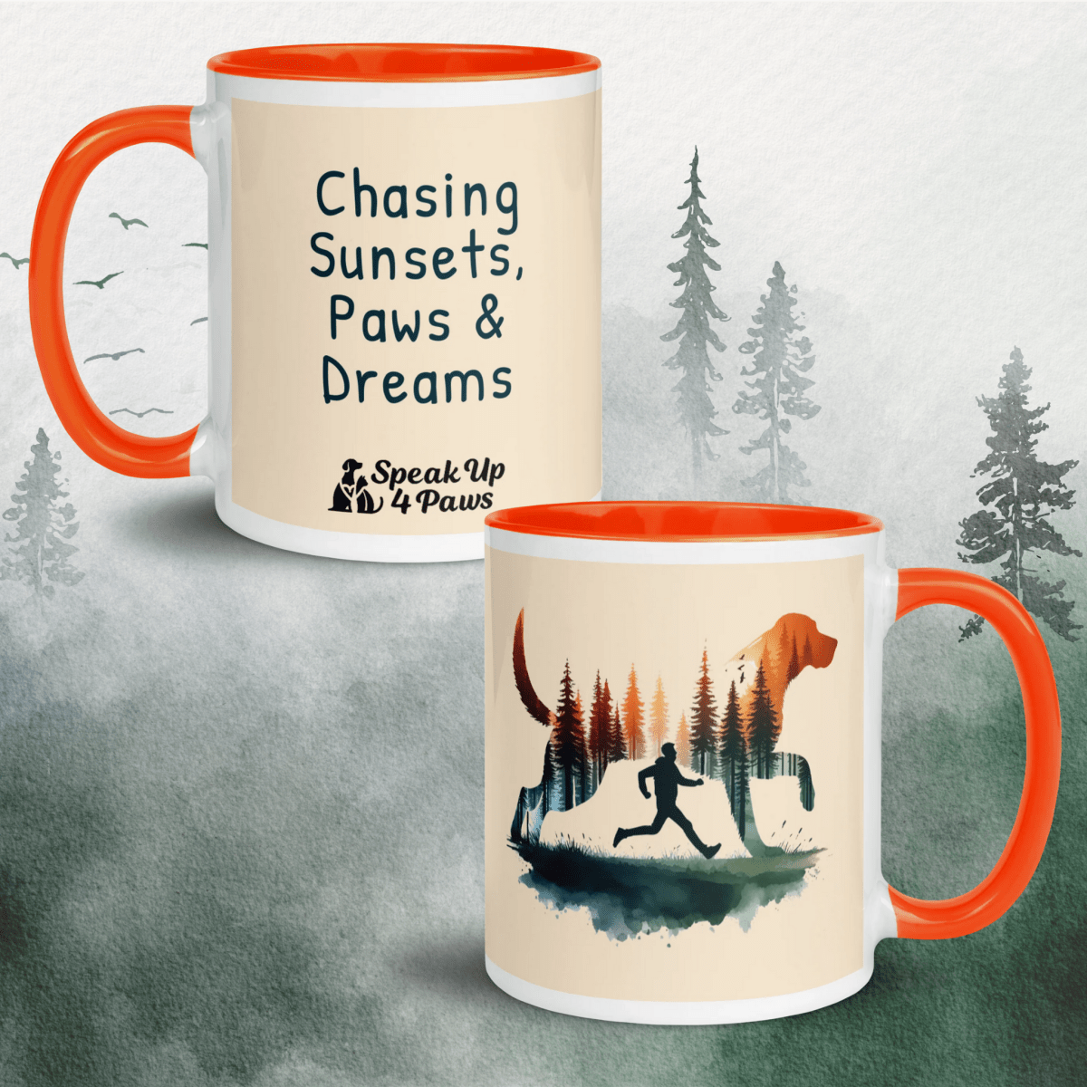 Forest Spirit - "Chasing Sunsets, Paws & Dreams" - Vivid Mug (Color: Papaya Whip | Orange) - Coffee Mug - Inside Color - Speak Up 4 Paws