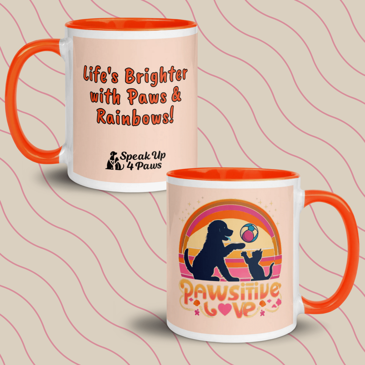 Rainbow Connection - "Life's Brighter with Paws & Rainbows!" - Vivid Mug (Color: Cinderella | Orange) - Coffee Mug - Inside Color - Speak Up 4 Paws
