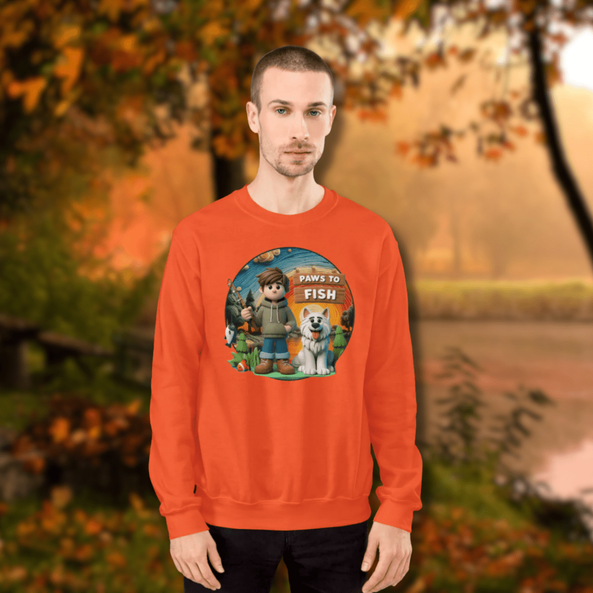 Paws to Fish - Sweatshirt | COLORS: Sand, Charcoal, Indigo Blue, Orange - Preshrunk Sweatshirt - Speak Up 4 Paws