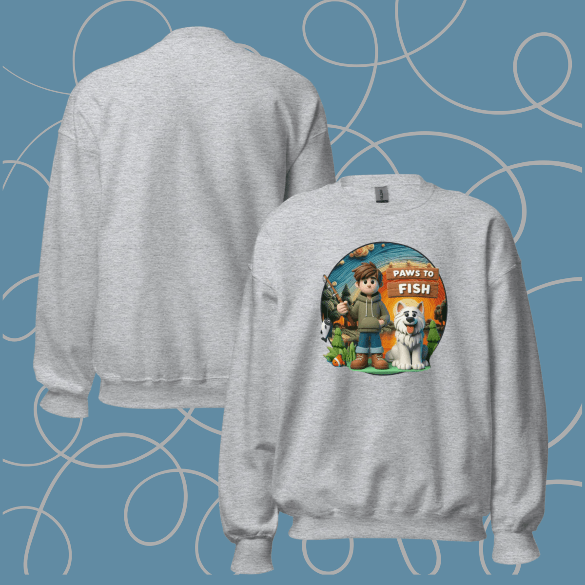 Paws to Fish - Oversized Sweatshirt | COLORS: Ash, Charcoal, Graphite Grey, Sport Grey - Preshrunk Sweatshirt - Speak Up 4 Paws