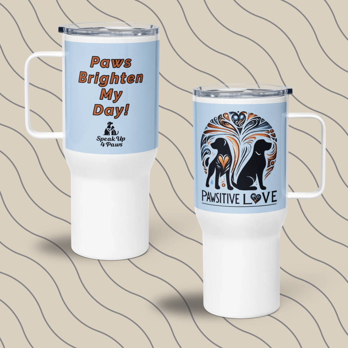 Radiant Companions - "Paws Brighten My Day!" - TrailMate Tumbler (Color: Pattens Blue) - Travel Mug - Speak Up 4 Paws