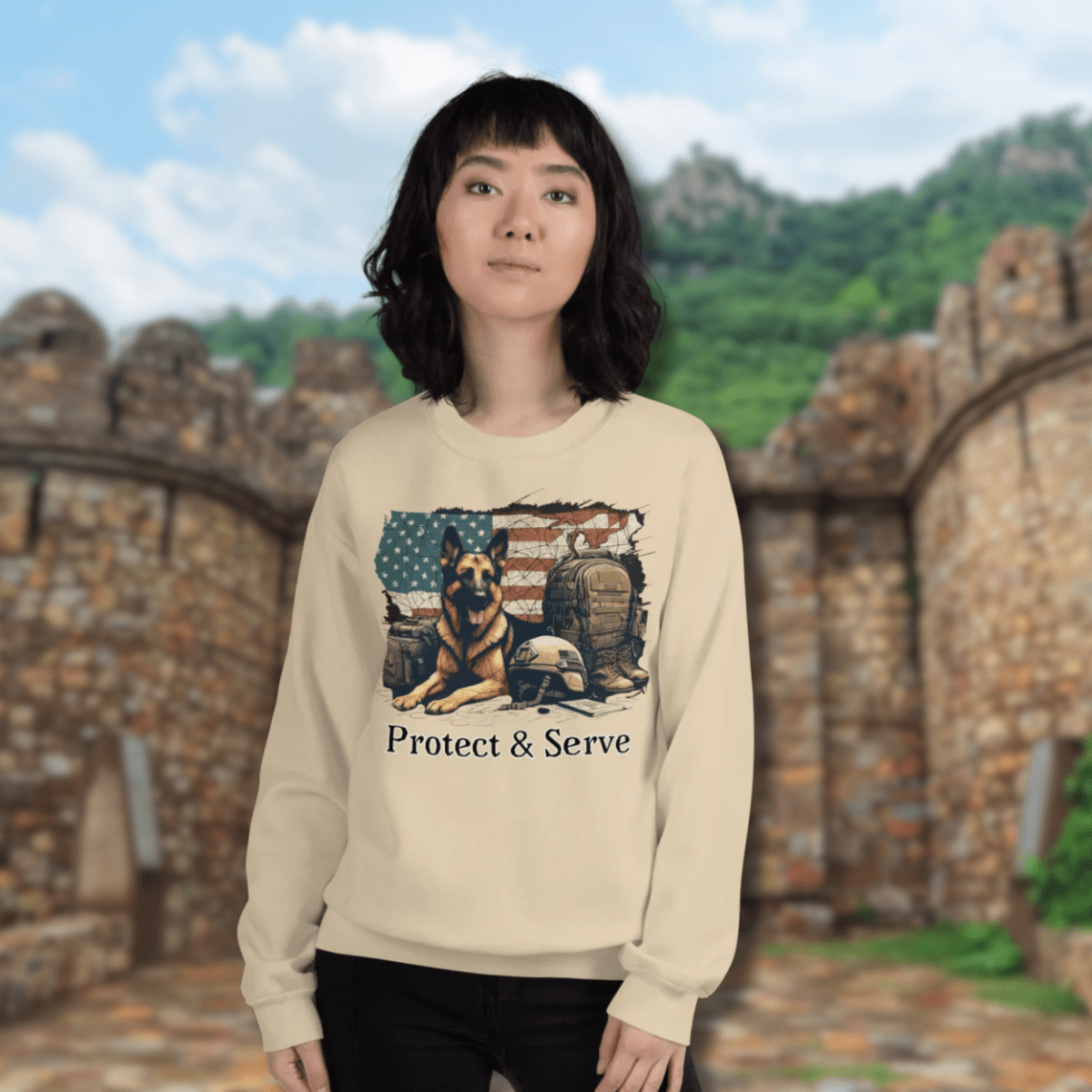 Sentinel of Valor - Sweatshirt | COLORS: Military Green, Charcoal, Indigo Blue, Sand - Preshrunk Sweatshirt - Speak Up 4 Paws