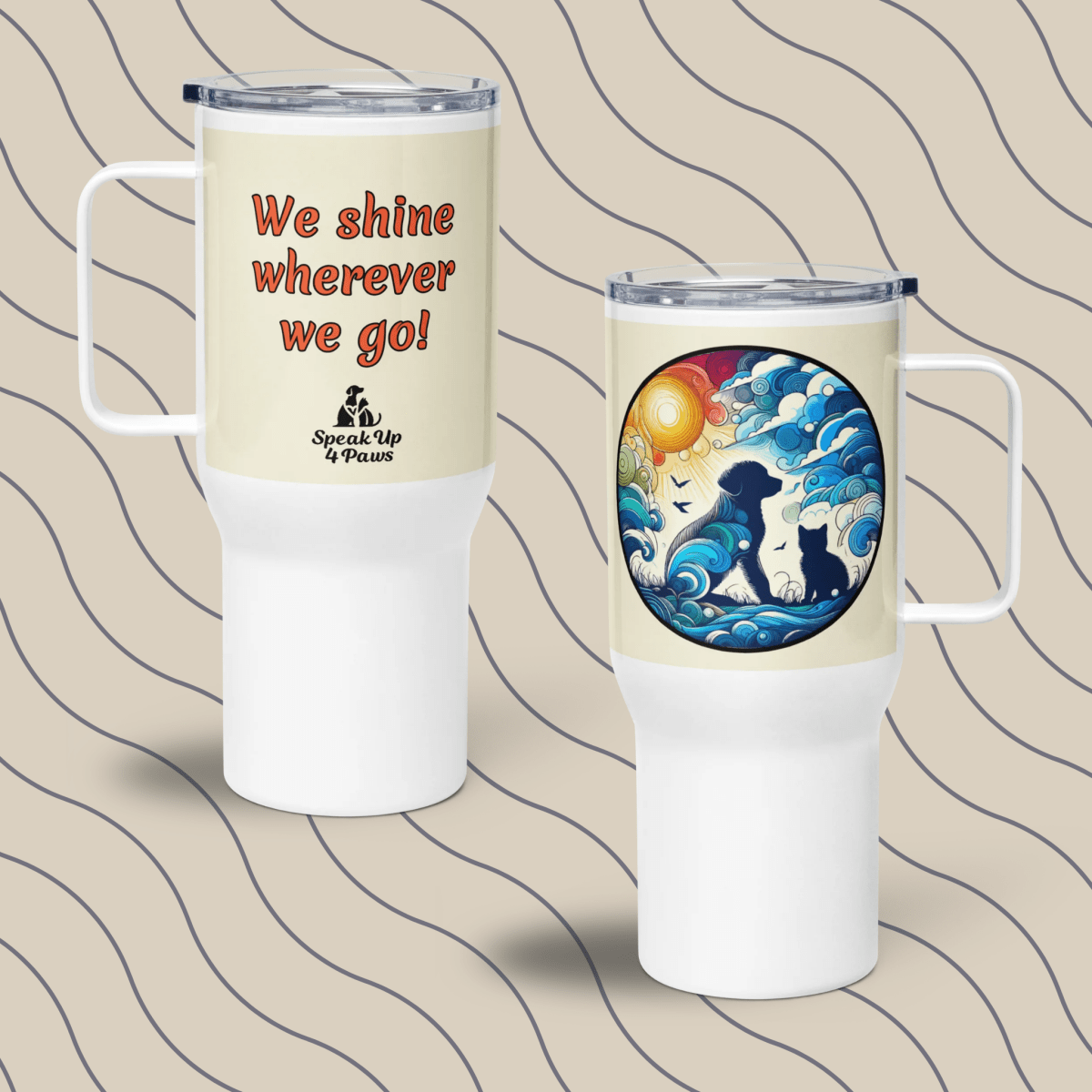 Sun - Kissed Bond - "We shine wherever we go!" - TrailMate Tumbler (Color: Apricot White) - Travel Mug - Speak Up 4 Paws