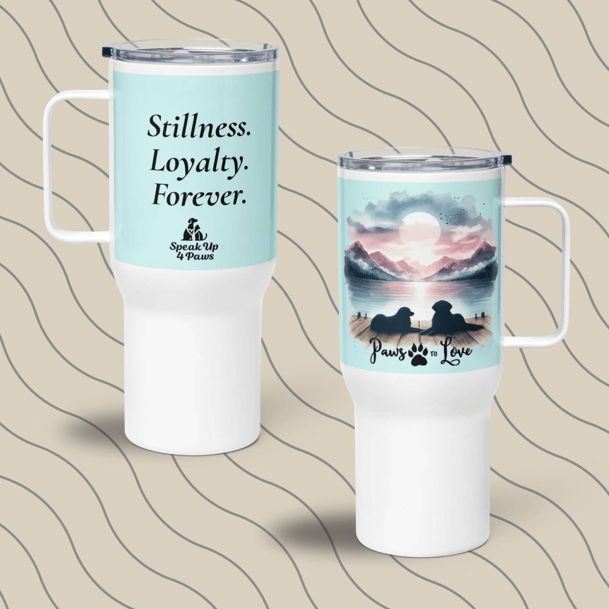 Sunset Buddies - "Stillness. Loyalty. Forever." - TrailMate Tumbler (Color: Light Cyan) - Travel Mug - Speak Up 4 Paws
