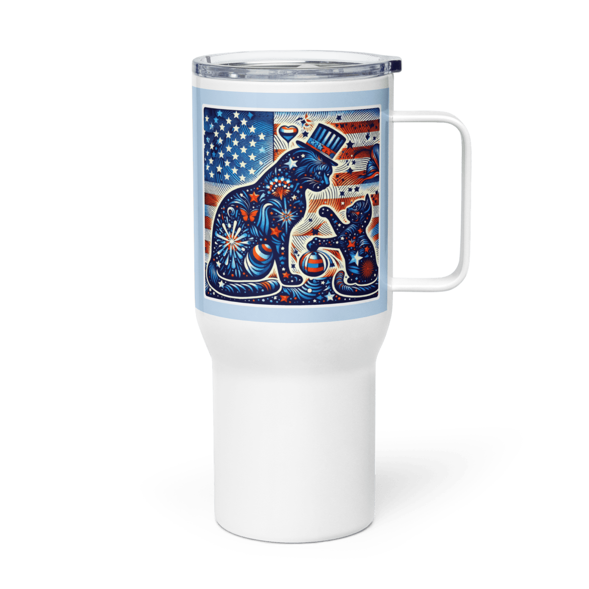 Feline Fireworks Fiesta - "Feline Fireworks Fiesta" - TrailMate Tumbler (Color: Pattens Blue) - Travel Mug - Speak Up 4 Paws