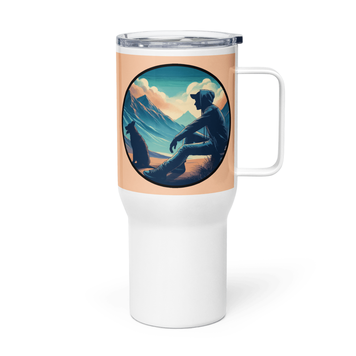Dawn's Embrace - "Woke up. Leashed up. Hit the trail." - TrailMate Tumbler (Color: Peach) - Travel Mug - Speak Up 4 Paws