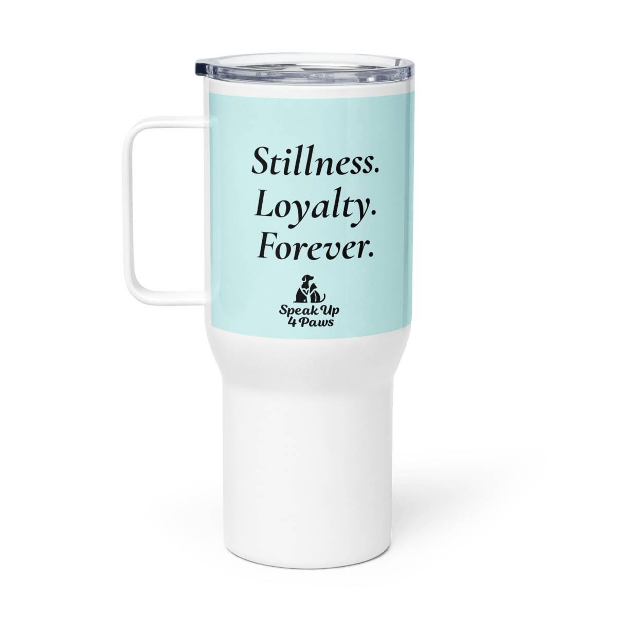 Sunset Buddies - "Stillness. Loyalty. Forever." - TrailMate Tumbler (Color: Light Cyan) - Travel Mug - Speak Up 4 Paws