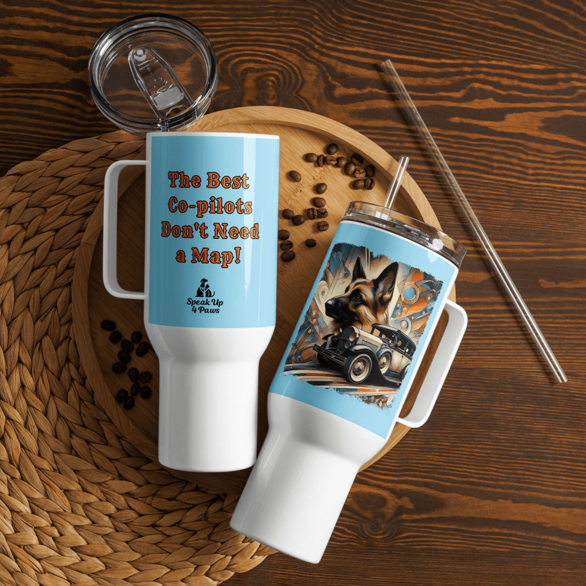 Canine Cruiser - "Best Copilots Don't Need a Map!" - Pawfect Journey Travel Mug (Color: Columbia Blue) - Travel Mug - Speak Up 4 Paws