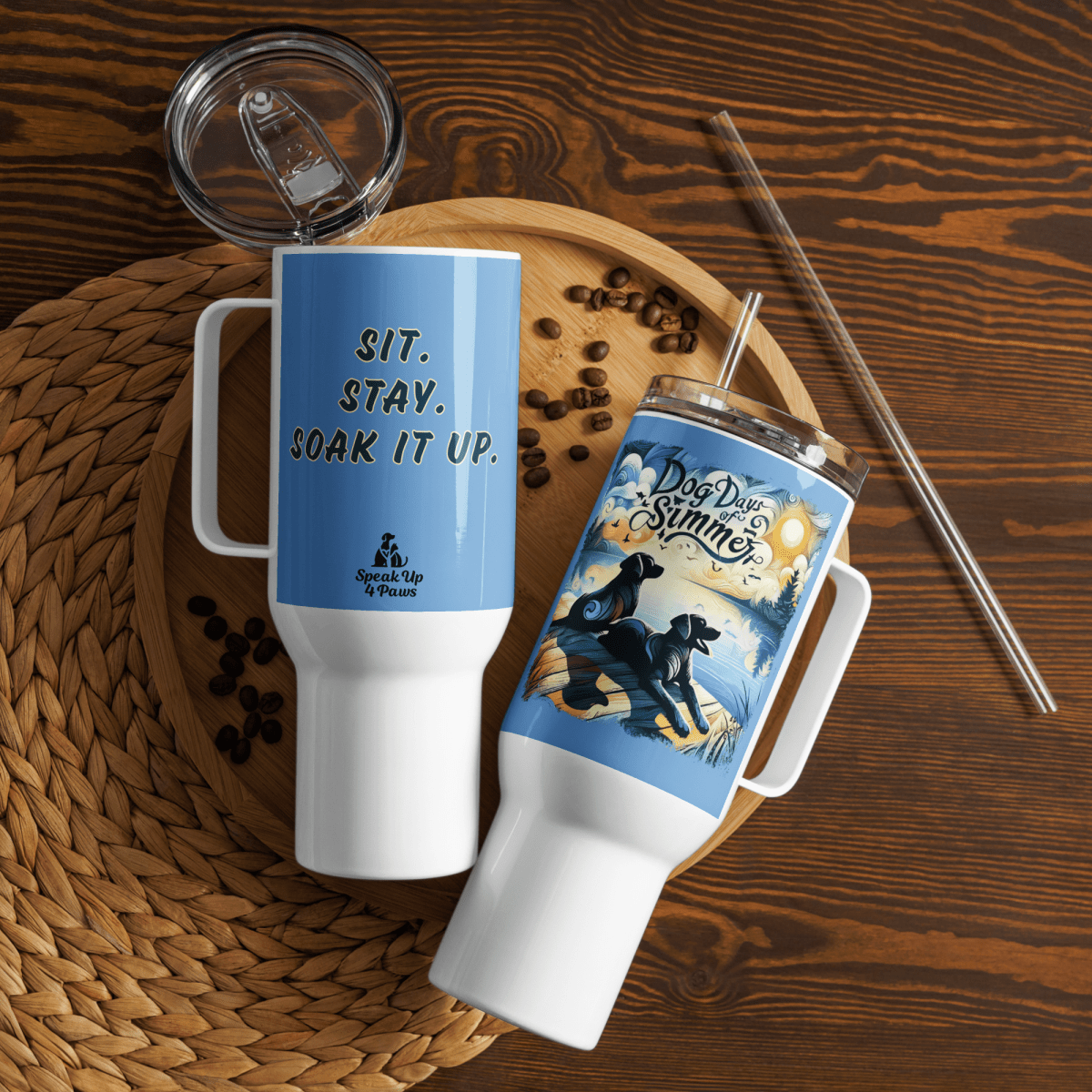 Lazy Days - Loyal Friends "Sit. Stay. Soak it up." - Pawfect Journey Travel Mug (Color: Jordy Blue) - Travel Mug - Speak Up 4 Paws
