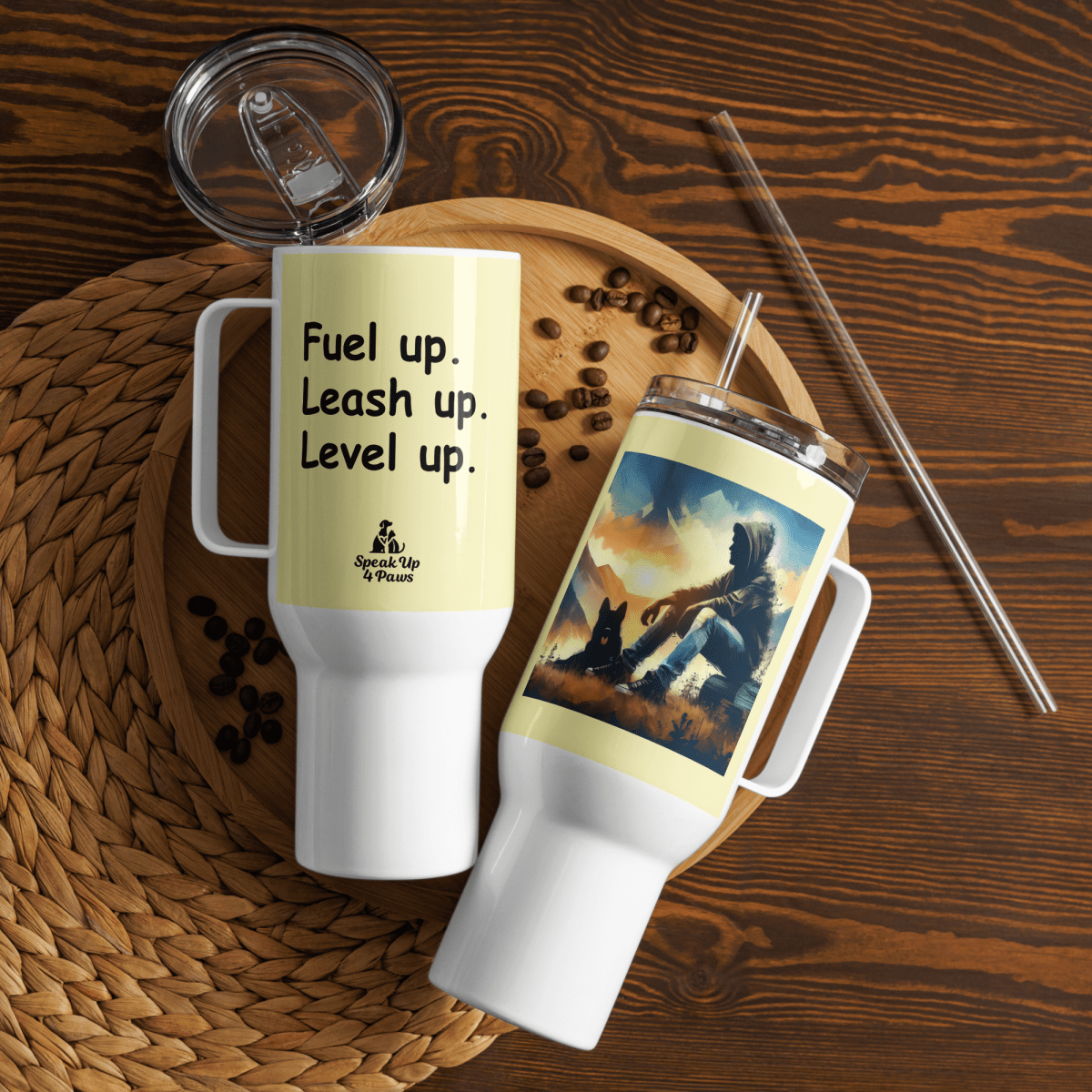 Mountain Recharge - "Fuel up. Leash up. Level up." - Pawfect Journey Travel Mug (Color: Cumulus) - Travel Mug - Speak Up 4 Paws