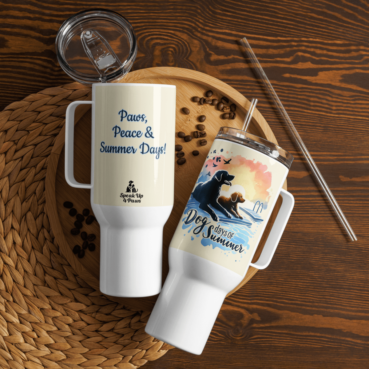 Summer Bond - "Paws, Peace & Summer Days!" - Pawfect Journey Travel Mug (Color: Apricot White) - Travel Mug - Speak Up 4 Paws